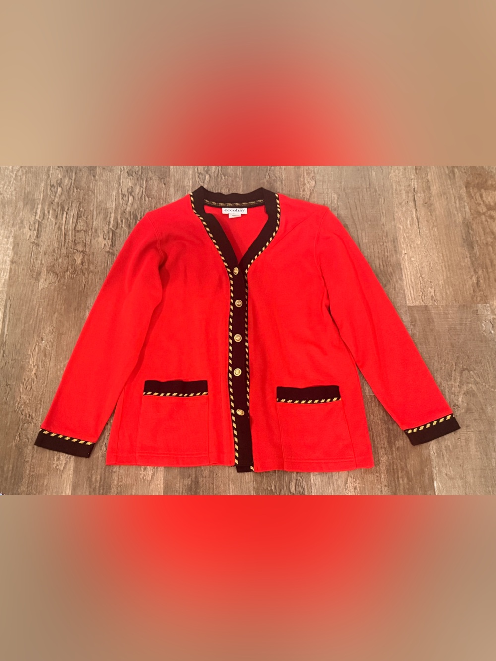 Vintage Eccobay Red Braided-Trim Cardigan Cardigan